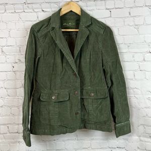 Eddie Bauer Women's M Solid Green Corduroy Button Up Jacket Front Pockets